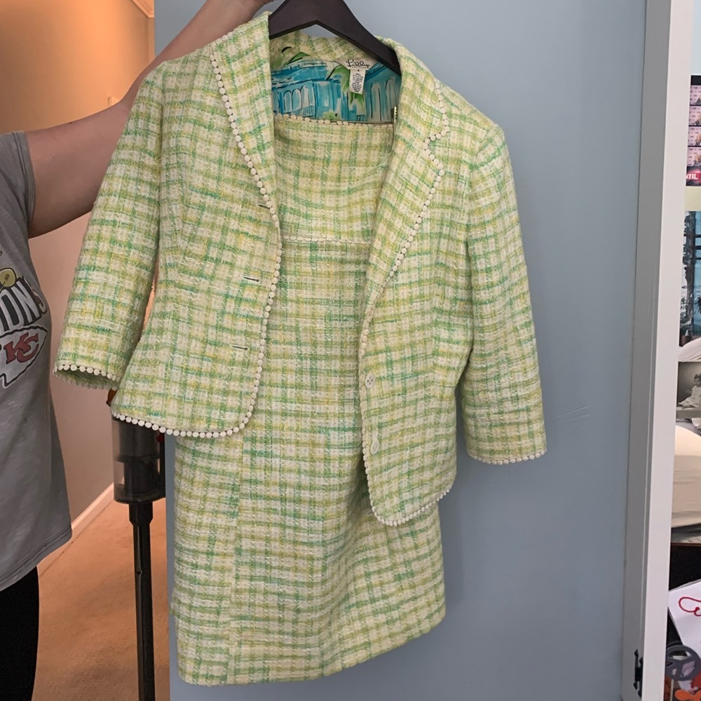 White label Lilly Pulitzer green gingham blazer and dress matching set.
